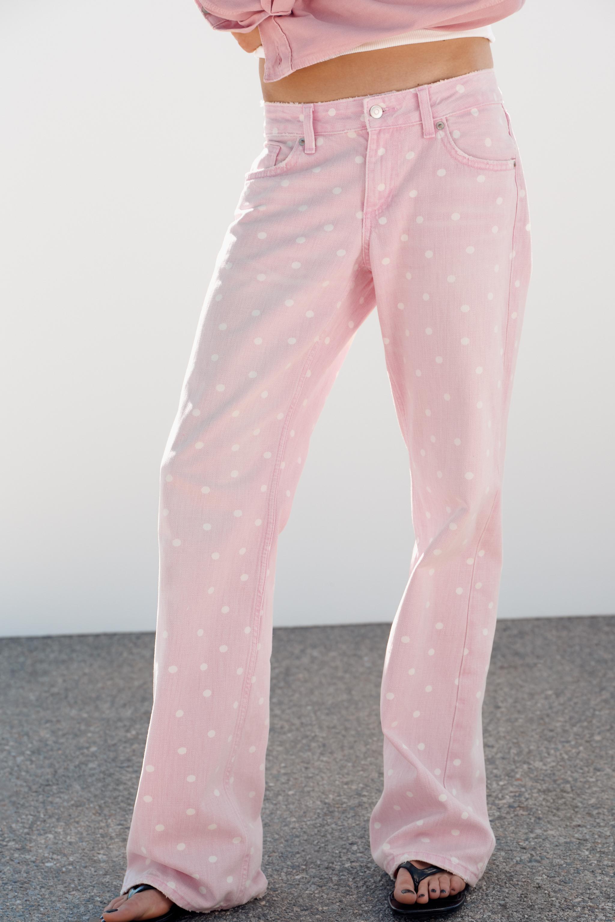 TRF WIDE LEG LOW RISE POLKA DOT JEANS